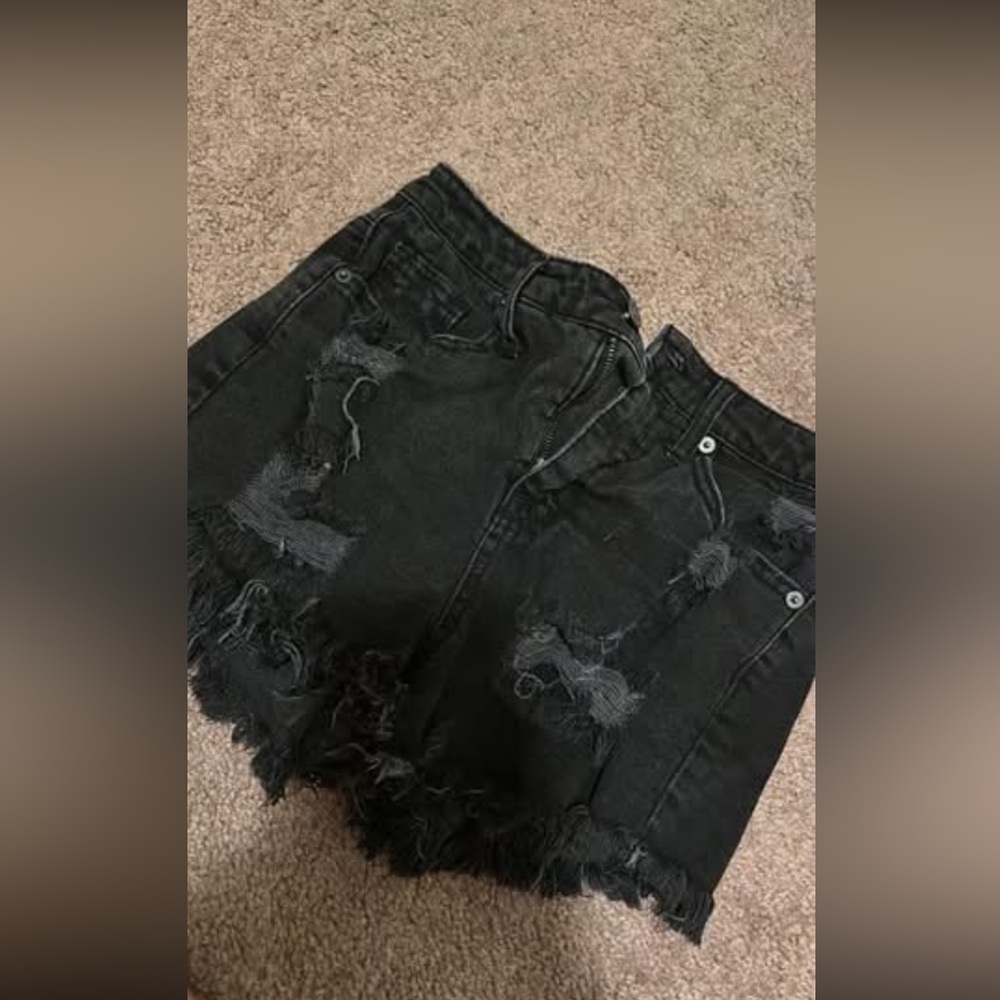 Distressed Black Denim Shorts